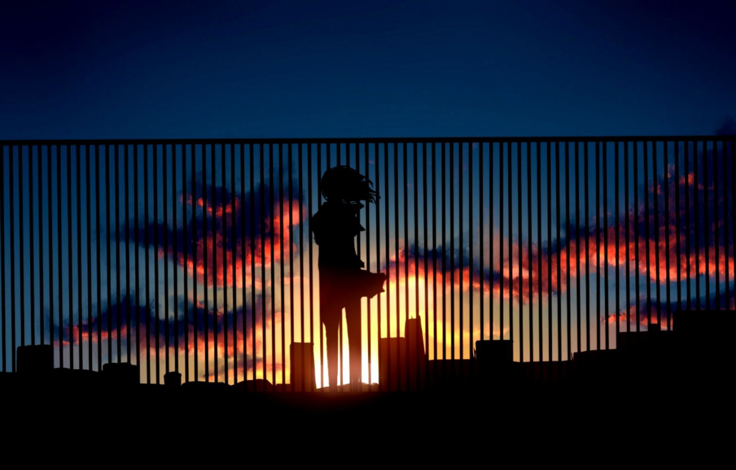 Art Sunset Sky Clouds City Girl Anime HD Wallpaper   FreeHDWalls