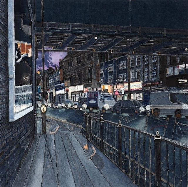London at Night Korean Denim Artist Choi So young urban landscape Busan second hand denim creative painting