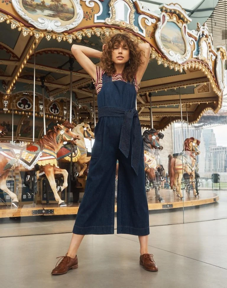 Madewell x Karen Walker ‘Taken’ Denim Jumpsuit, Madewell Ribbed Baby Tee in Stripe and ‘The Juliette’ Oxford