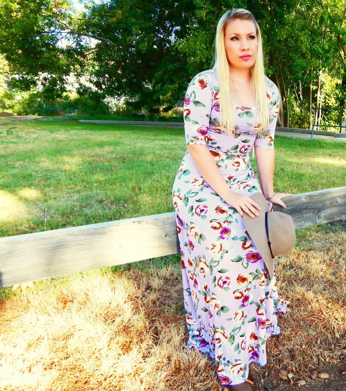 Lilac Floral Maxi Dress Outfit - Lizzie in Lace