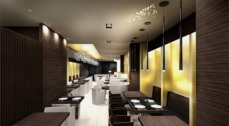 Restaurant View 01. The Golden Club Restaurant & Dance design by Somerset Harris