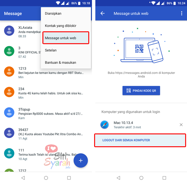 cara logout message web android di komputer