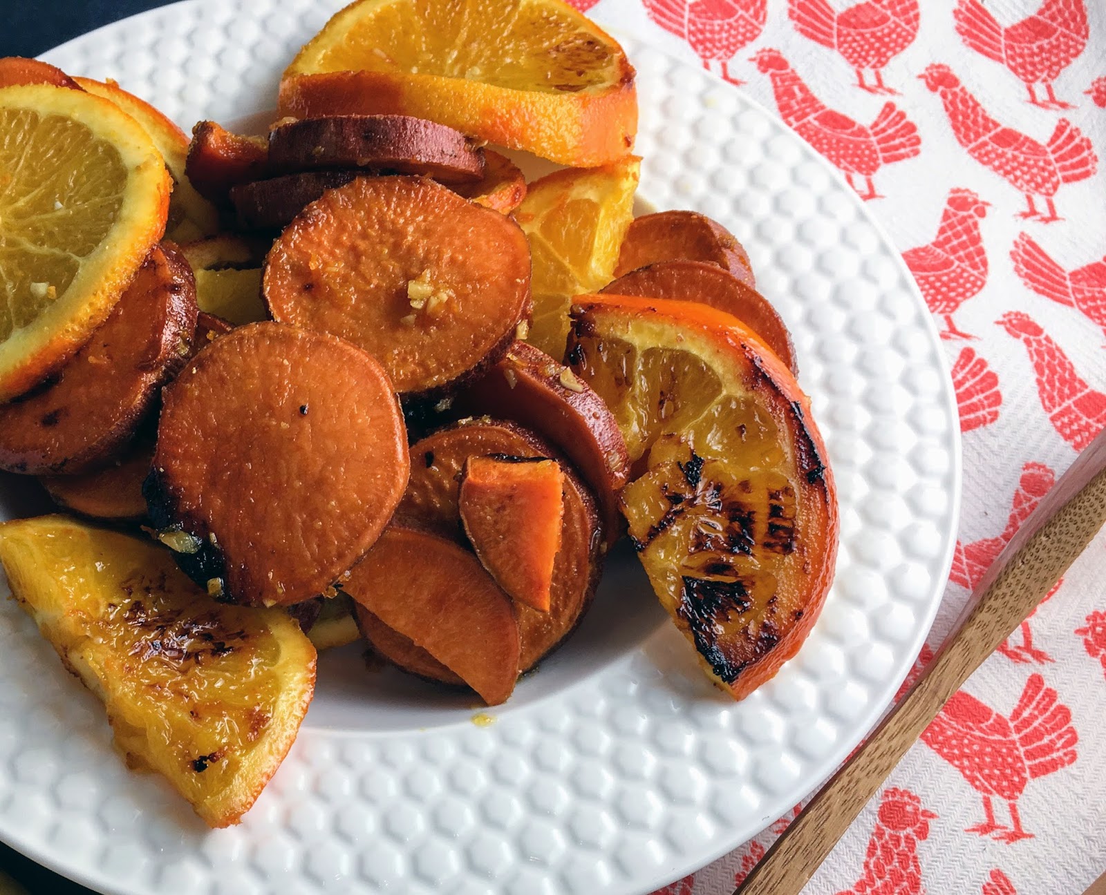 The Scattered Cook Roasted Yams & Orange Slices with Ginger, Garlic