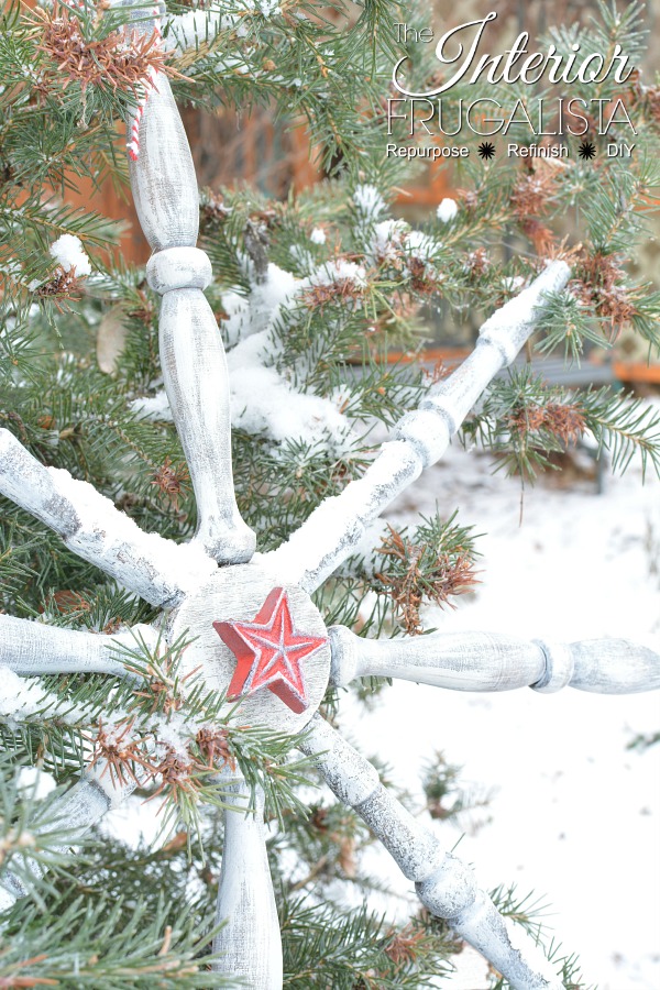 Repurposed Chair Spindle Large Snowflake Ornament Interior
