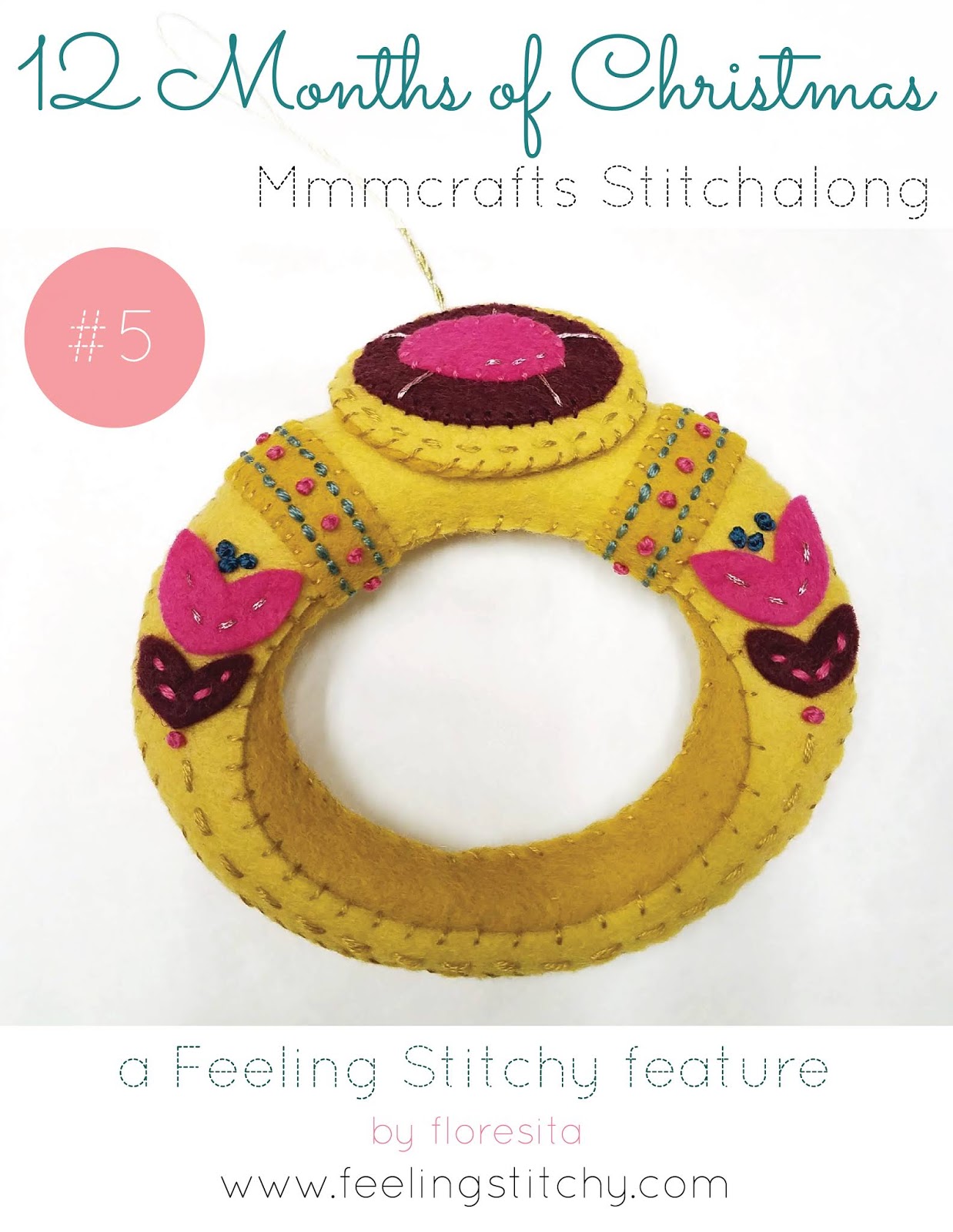 12 Months of Christmas Stitchalong Gold Ring pattern by Larissa Holland as stitched by floresita for Feeling Stitchy