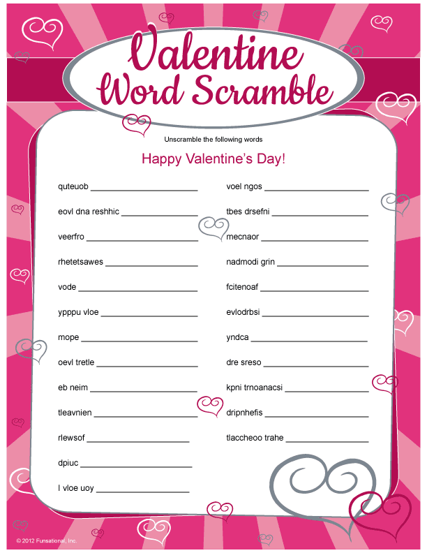Valentine S Day Word Scramble Free Printable