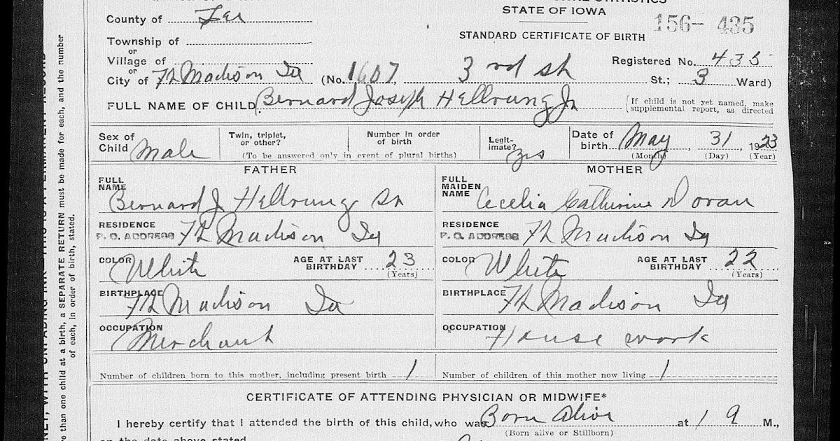 Matt's Genealogy Blog Iowa Birth Certificates 19211942