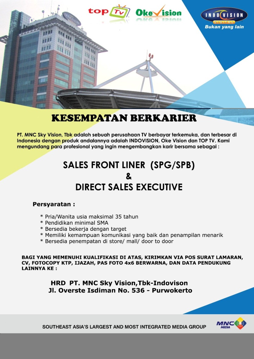 Kesempatan Berkarier di PT MNC Sky Vision Purwokerto - JobsDB