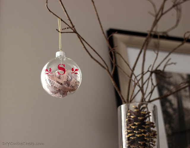 Monogrammed Glass Ornament {Filled with Sheet Music}