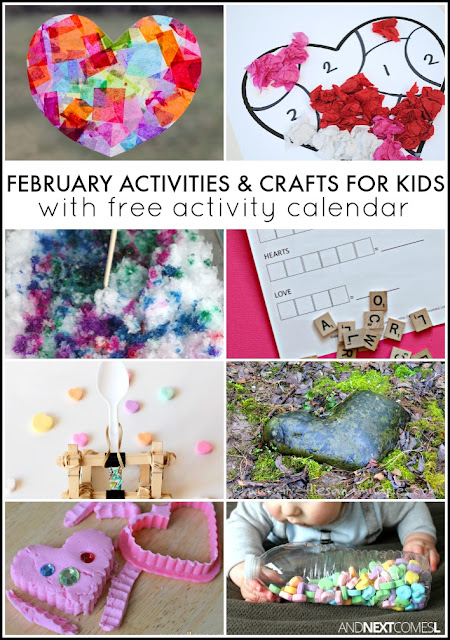 February crafts and activities for kids with free downloadable activity calendar from And Next Comes L