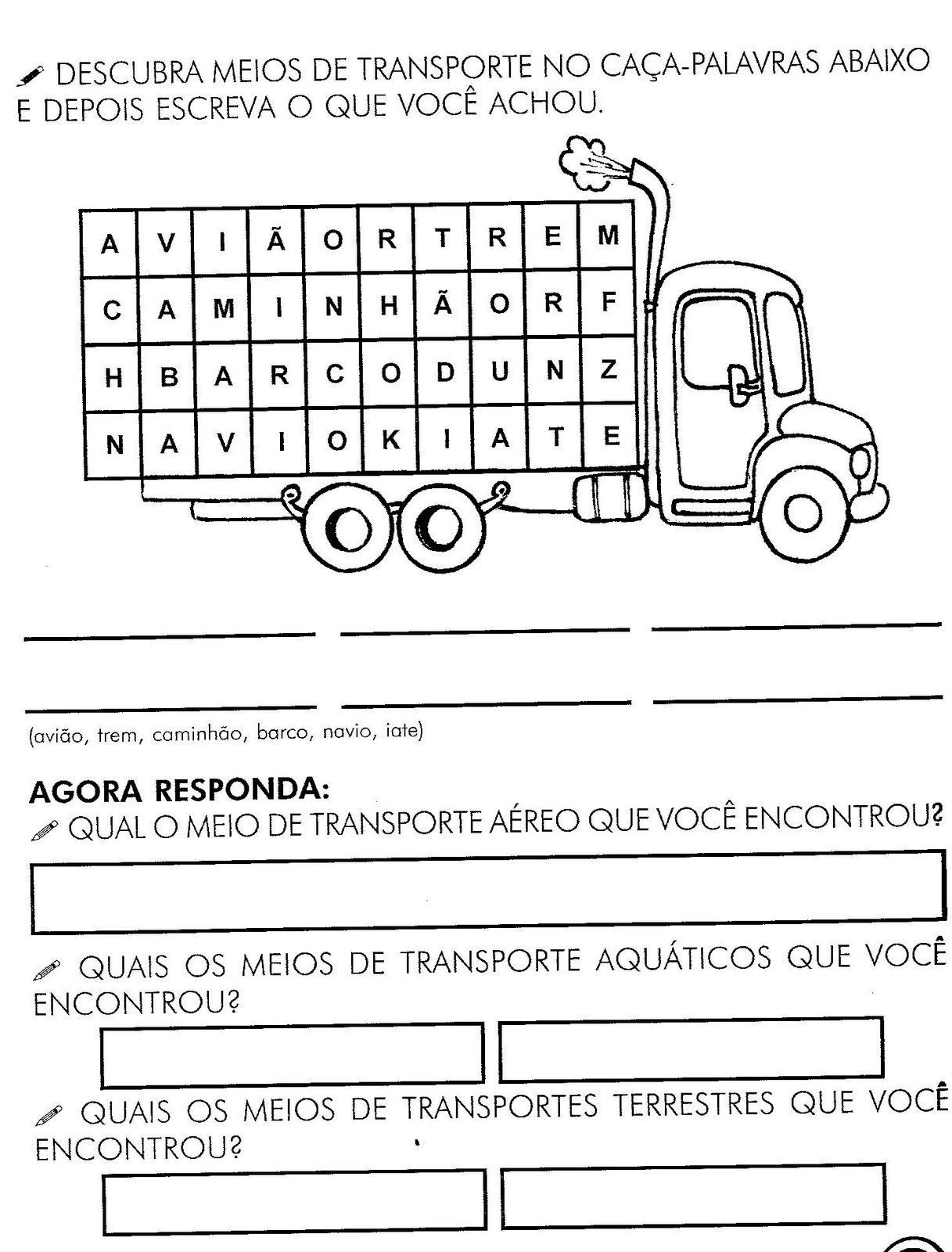 Meios De Transporte, Alfabetização, Atividade 8