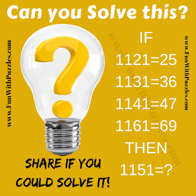 If 1121=25, 1131=36, 1141=47 Then 1151=? Can you solve this Kids Logical Math Puzzle?