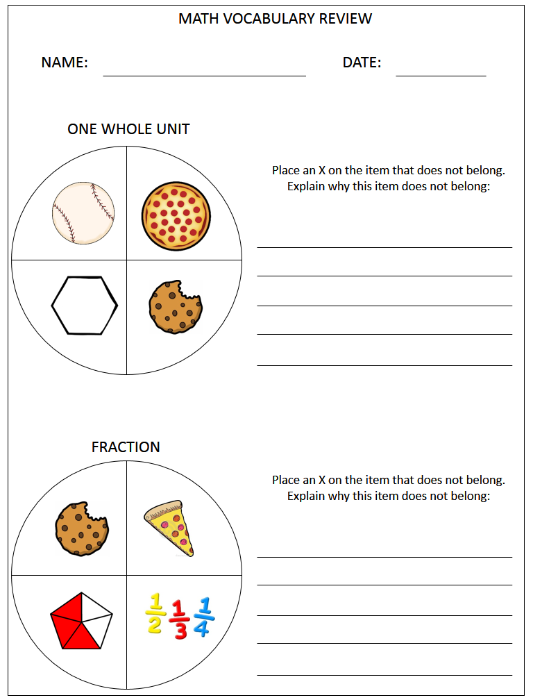 Fractions Vocabulary and FREEBIES - Third Grade Doodles