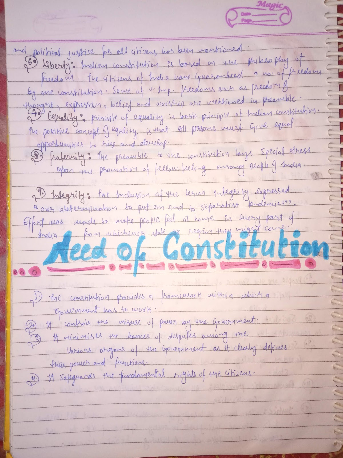 Handwritten Notes of The Philosophy Of The Constitution class 11th