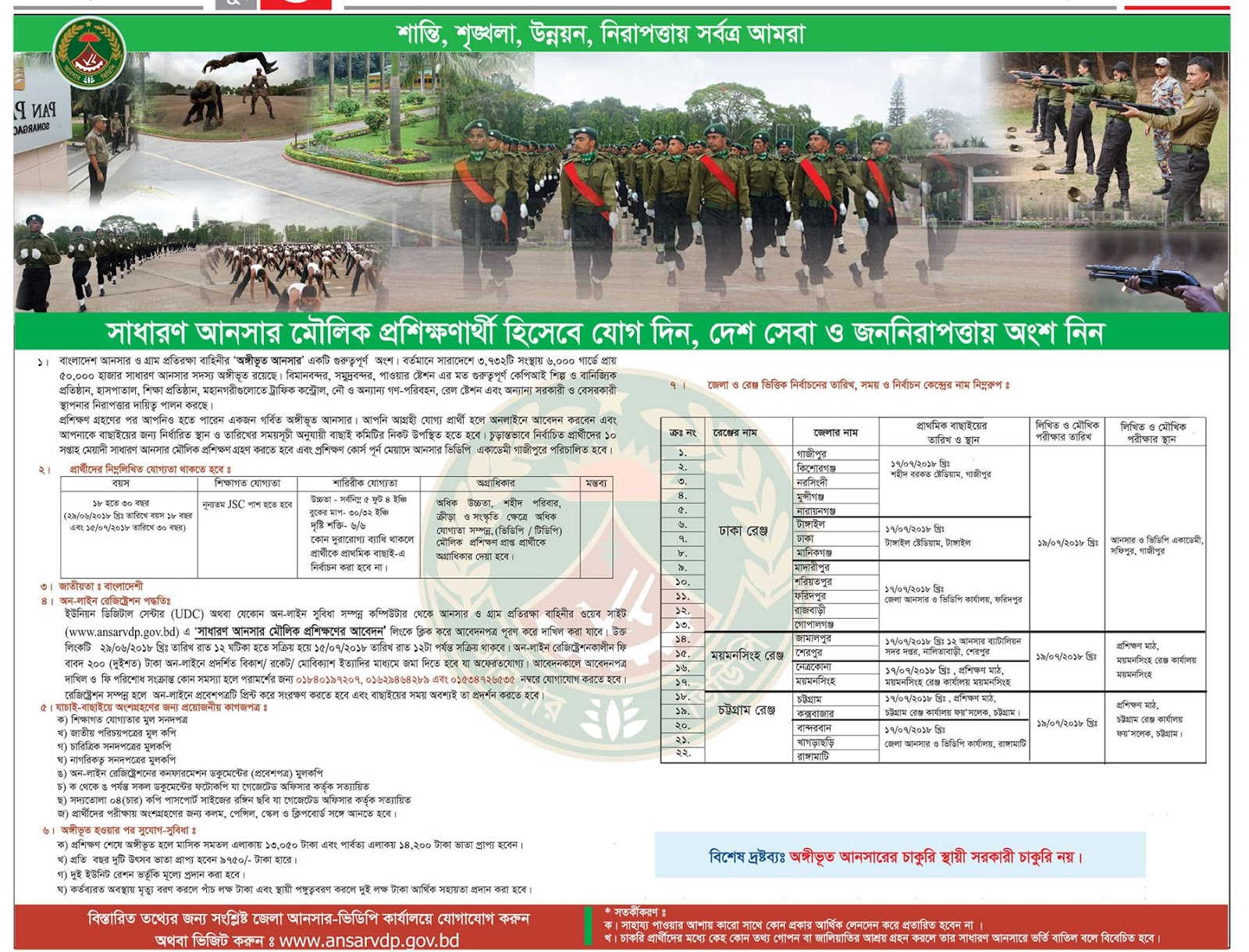 Bangladesh Ansar VDP Recruitment Circular 2018