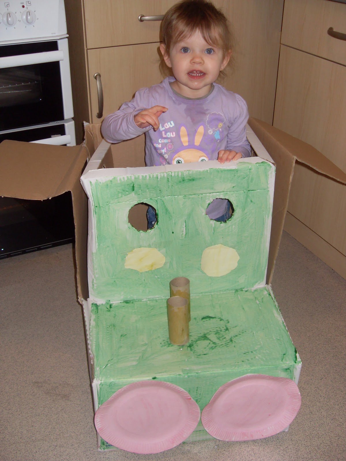 Young(ish) Single Mother Cardboard car seat box now takes the shape of our very own train!
