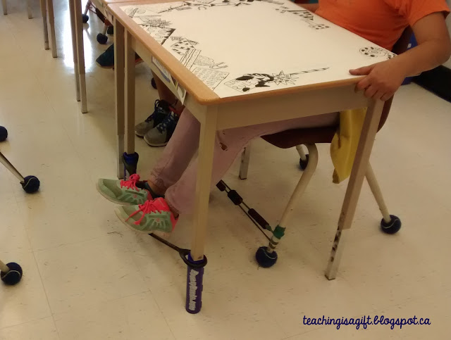 Picture of Bouncy Bands on desk legs http://teachingisagift.blogspot.ca