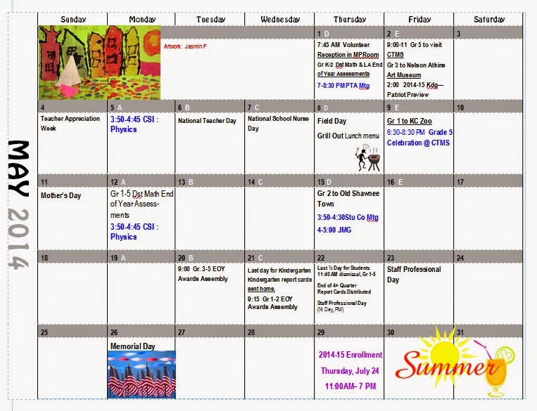 Pleasant Ridge Elementary End of Year Calendar Updates