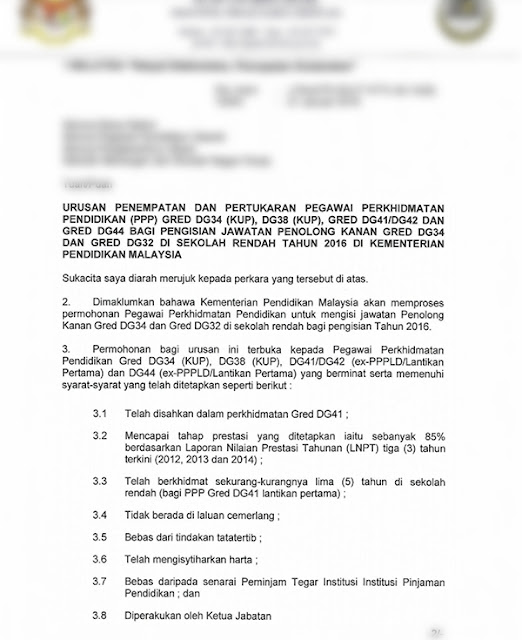 Surat Permohonan Jawatan Guru Penolong Kanan Malacca O