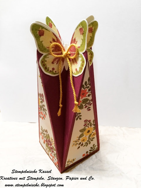Homemade watercolor card and upcycled strawberry container gift box