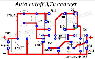 skema rangkaian auto cutoff charger batterey 3,7v