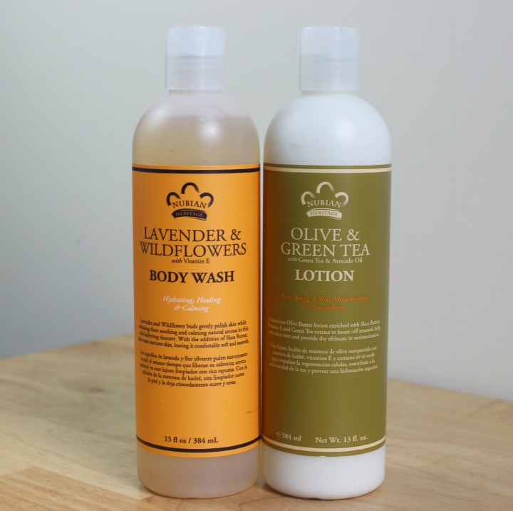 Nubian Heritage Body Care Lavender & Wildflowers with Vitamin E Body Wash Olive & Green Tea Body Lotion