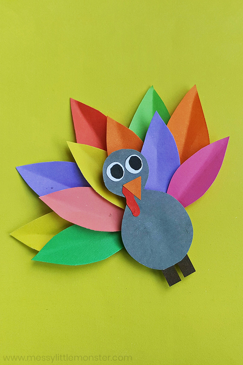 Colourful Paper Turkey Craft and turkey template
