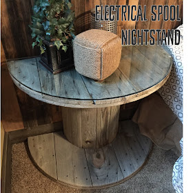 Electrical Spool Nightstand with Glass Top cut in half as a nightstand for bedroom