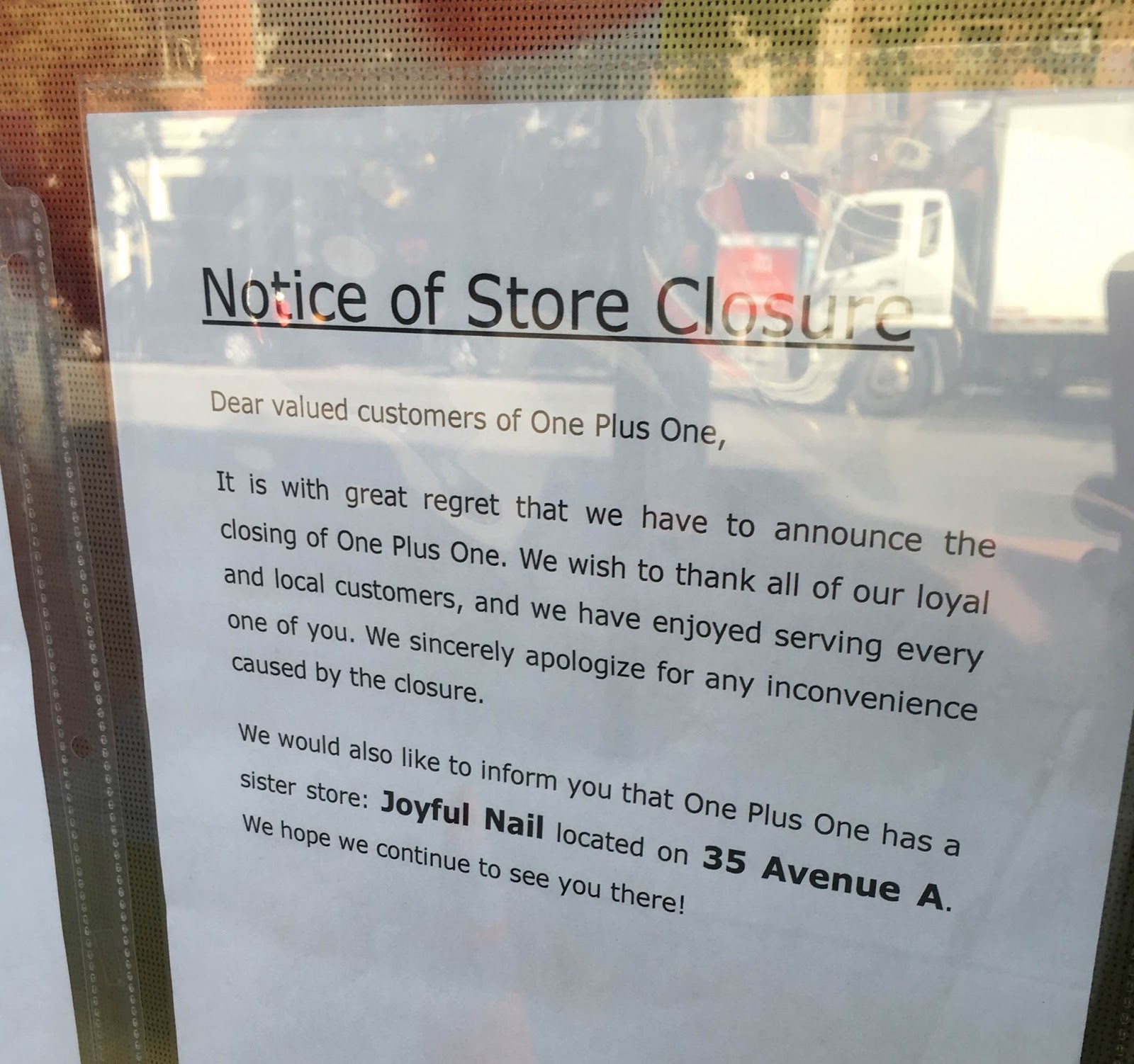EV Grieve The nail salon One Plus One has closed on 1st Avenue