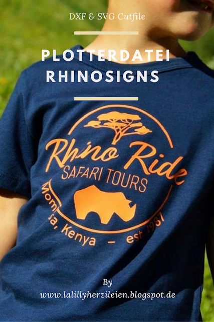 Plottermotiv "Rhinosigns" Ein Safarilogo mit Nashorn als Plottervorlage ist nicht nur für kleine Wildtier-Fans, sondern auch für die ganz großen ein toller Hingucker auf einem Shirt oder einer Tasche.