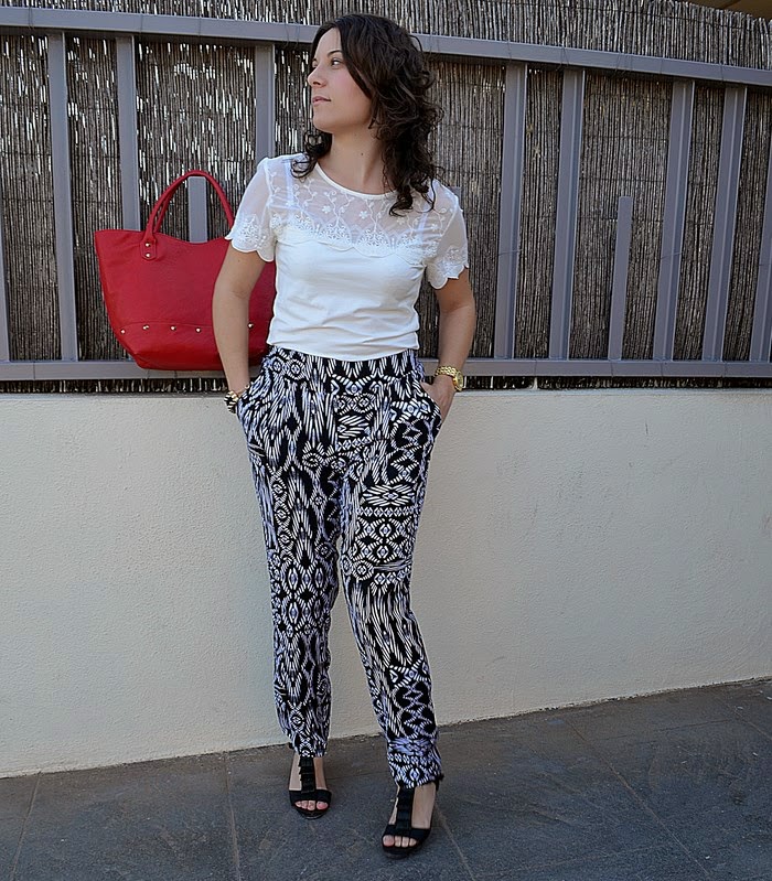 pantalon, pijama, étnico, bolso, rojo, fashion blogger, Festa, H&M, Blanco, Castellón, look, outfit, mi vestido azul