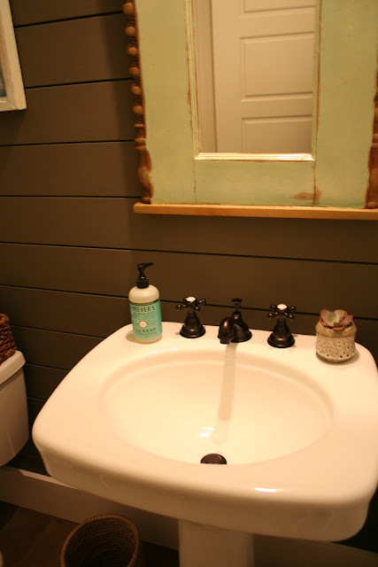 Small powder room with dark shiplap | The Lowcountry Lady