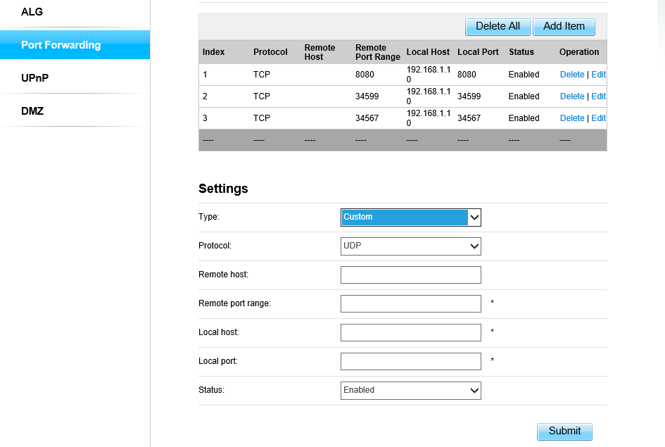 Swot institute Dialog router Port Forwarding