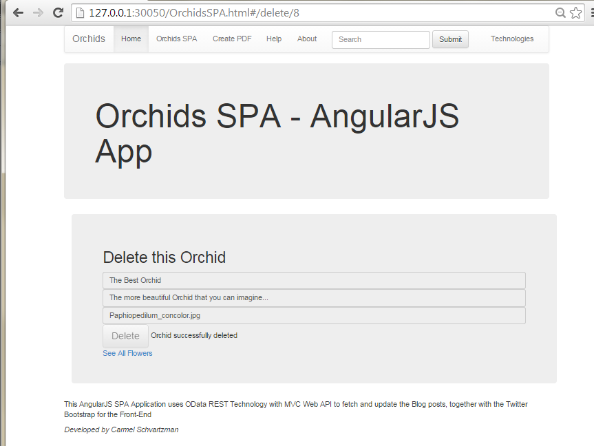 Create an AngularJS SPA with all CRUD functionality connected to an OData RESTful Web API service    23    