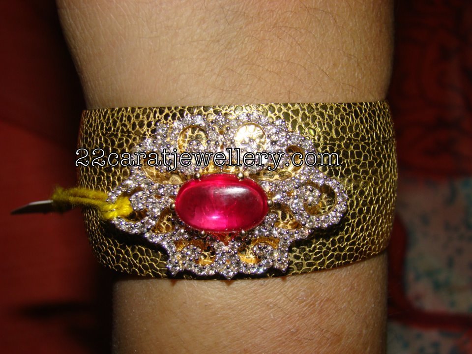 Broad bangles design 2.8 size with multi stones - Swarnakshi Jewelry