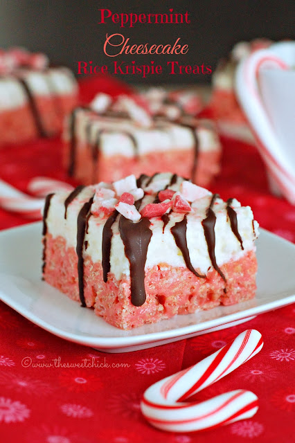Peppermint Cheesecake Rice Krispie Treats by The Sweet Chick