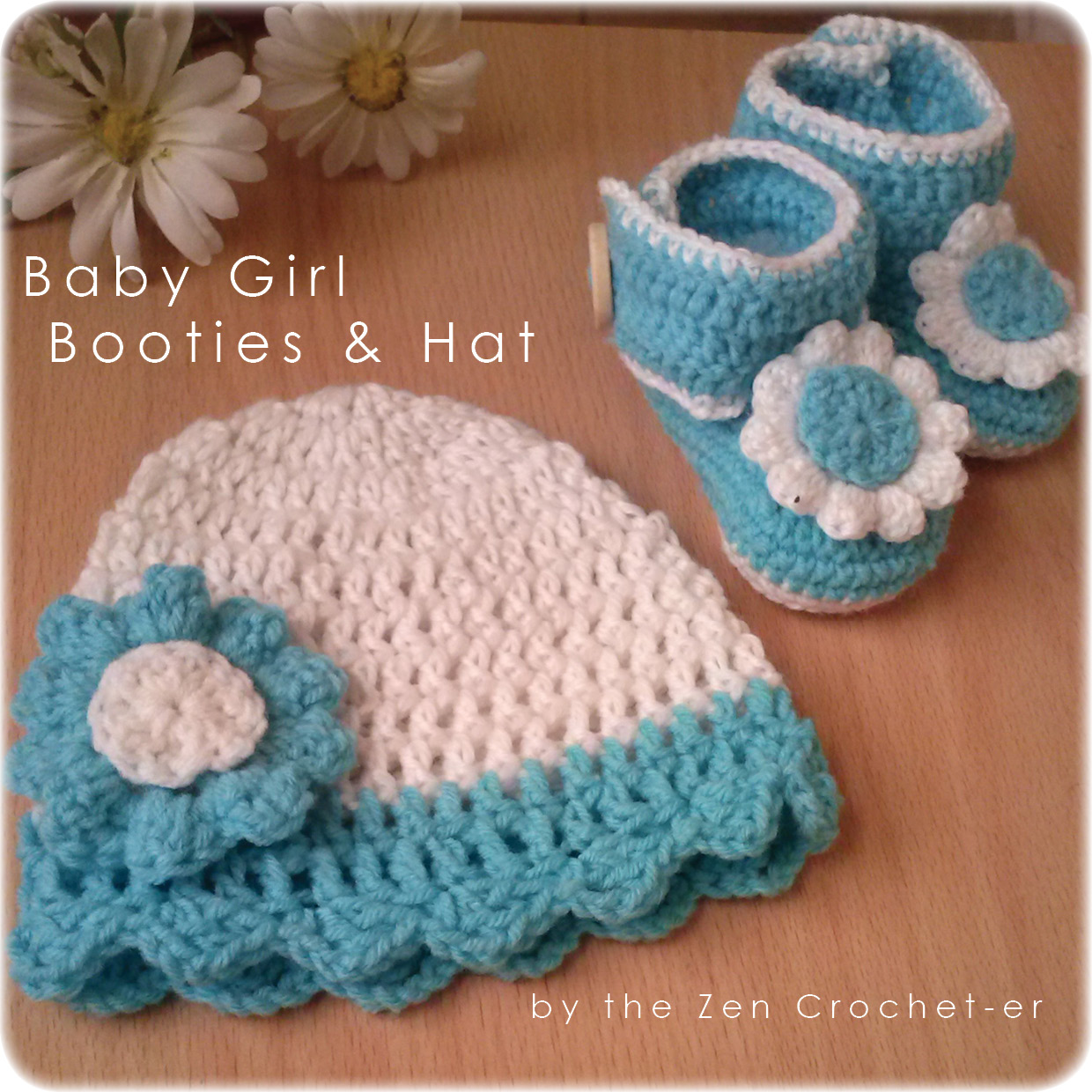 The Zen Crocheter Wrap around baby booties and a quick hat.