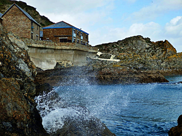 Sea spray at Mevagissey harbour, Cornwall