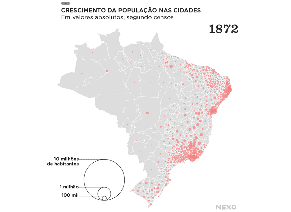 Urban Demographics Mapped history of population expansion in Brazil