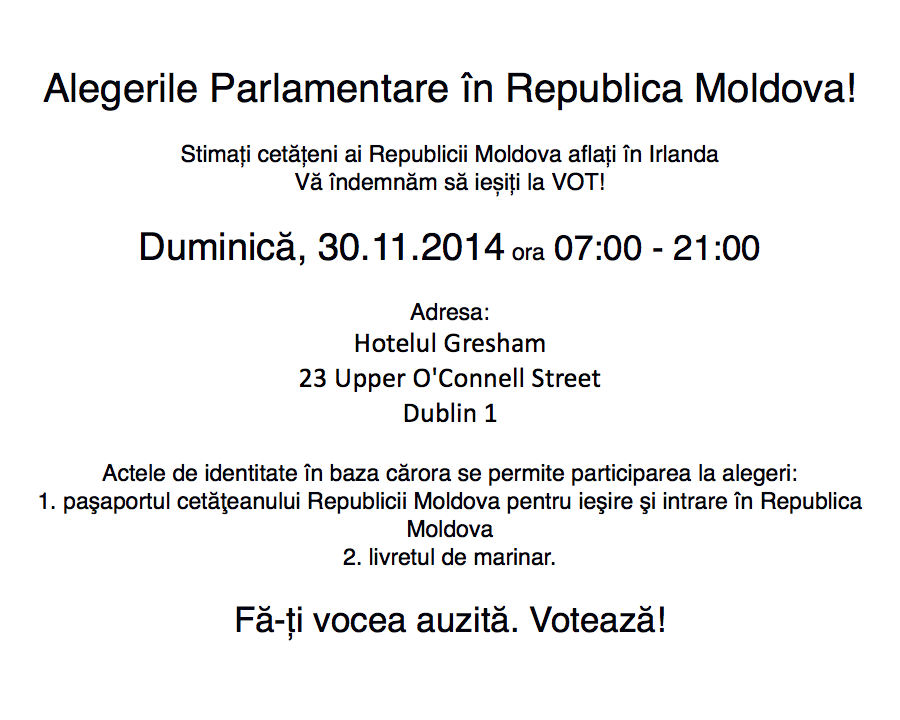 Alegeri Parlamentare în Republica Moldova 2014 - Dublin