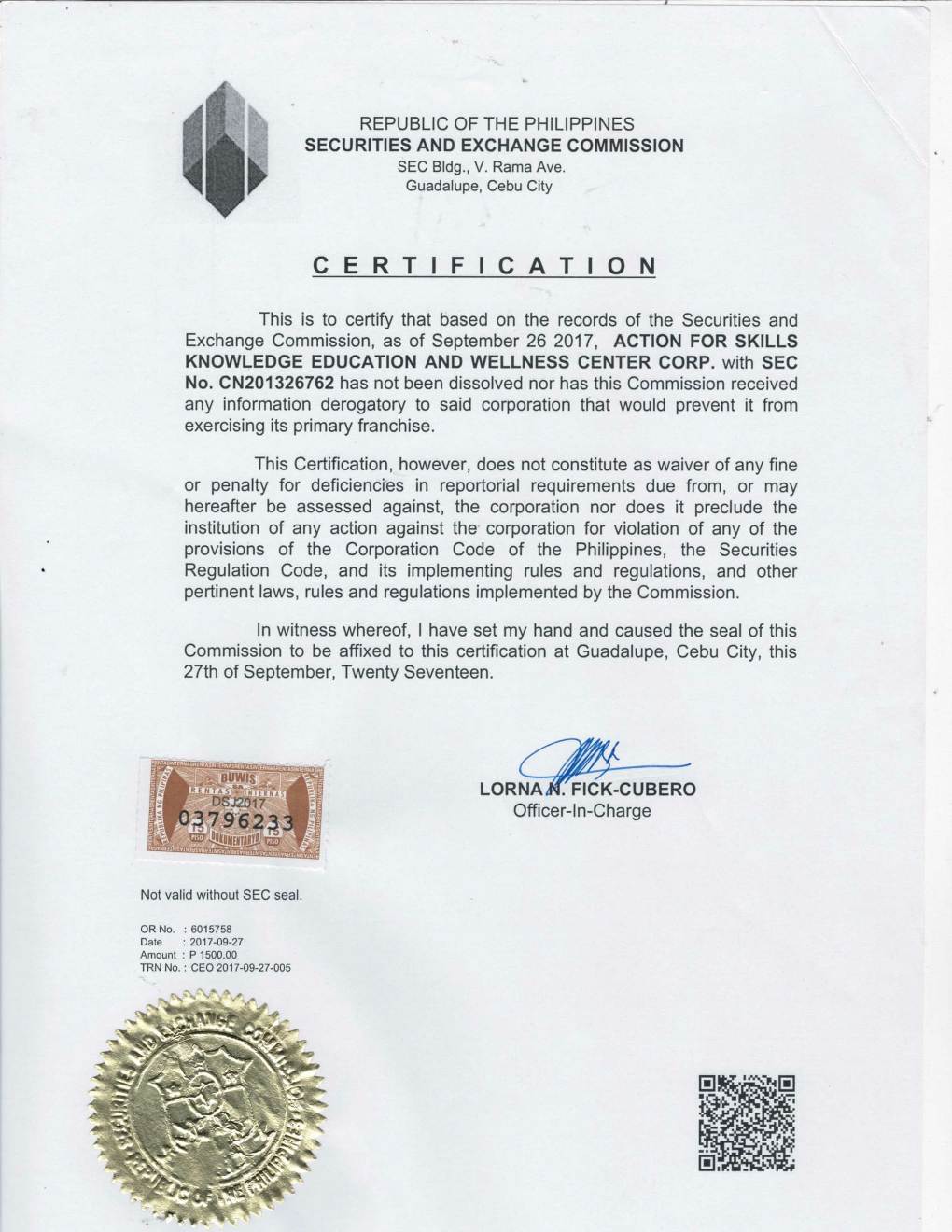 JOURNEY IN SHARING INTELLECTUAL PROPERTY CERTIFICATES OF GOOD STANDING