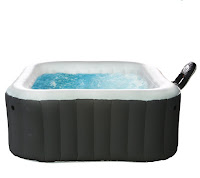 M Spa Model B-90 Apline Hot Tub, inflatable hot tub with 105 air bubble jets, temperature up to 104 degrees, accommodates up to 4 people, built-in inflator, touch-button controls