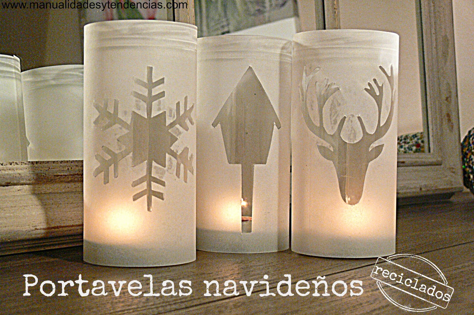 Reciclaje: portavelas navideños / Recycled Christmas candle holder