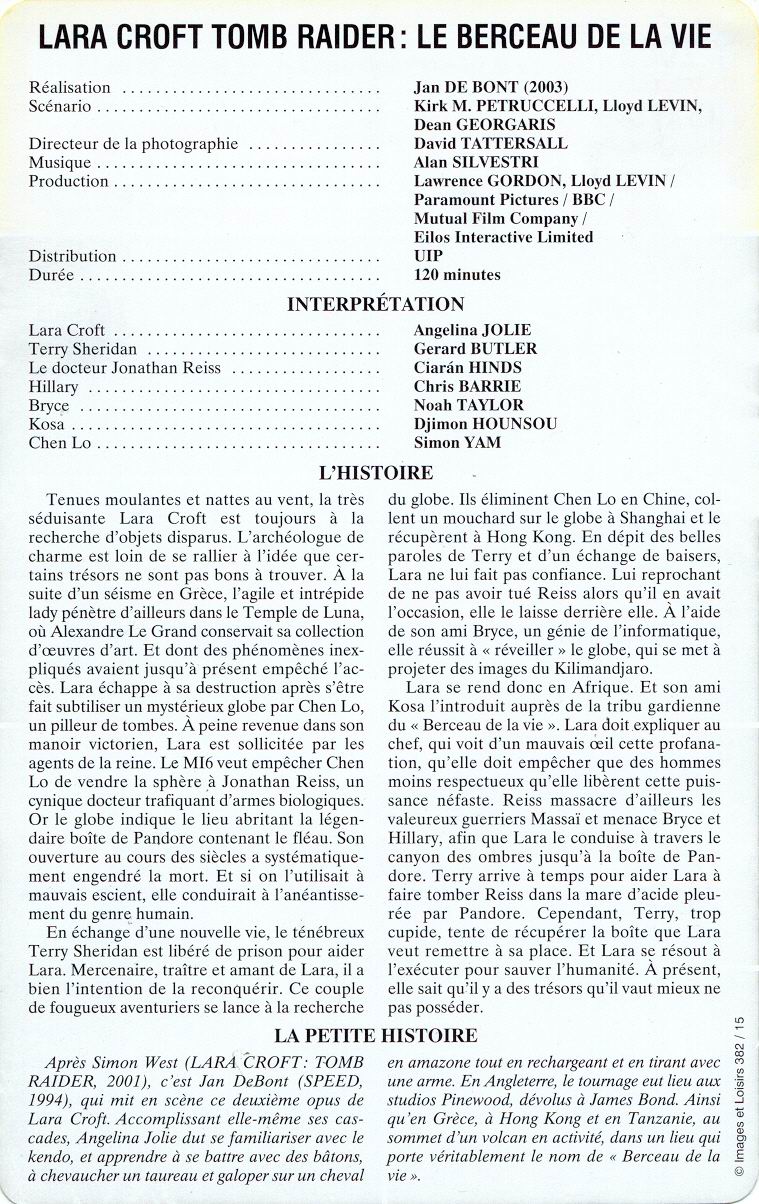 wiki lara croft tomb raider on Affiches Photos D Exploitation Bandes Annonces Lara Croft Tomb Raider Le Berceau De La Vie 2002 Jan De Bont Lara Croft Tomb Raider The Cradle Of Life 27 08 2002 19 03 2003