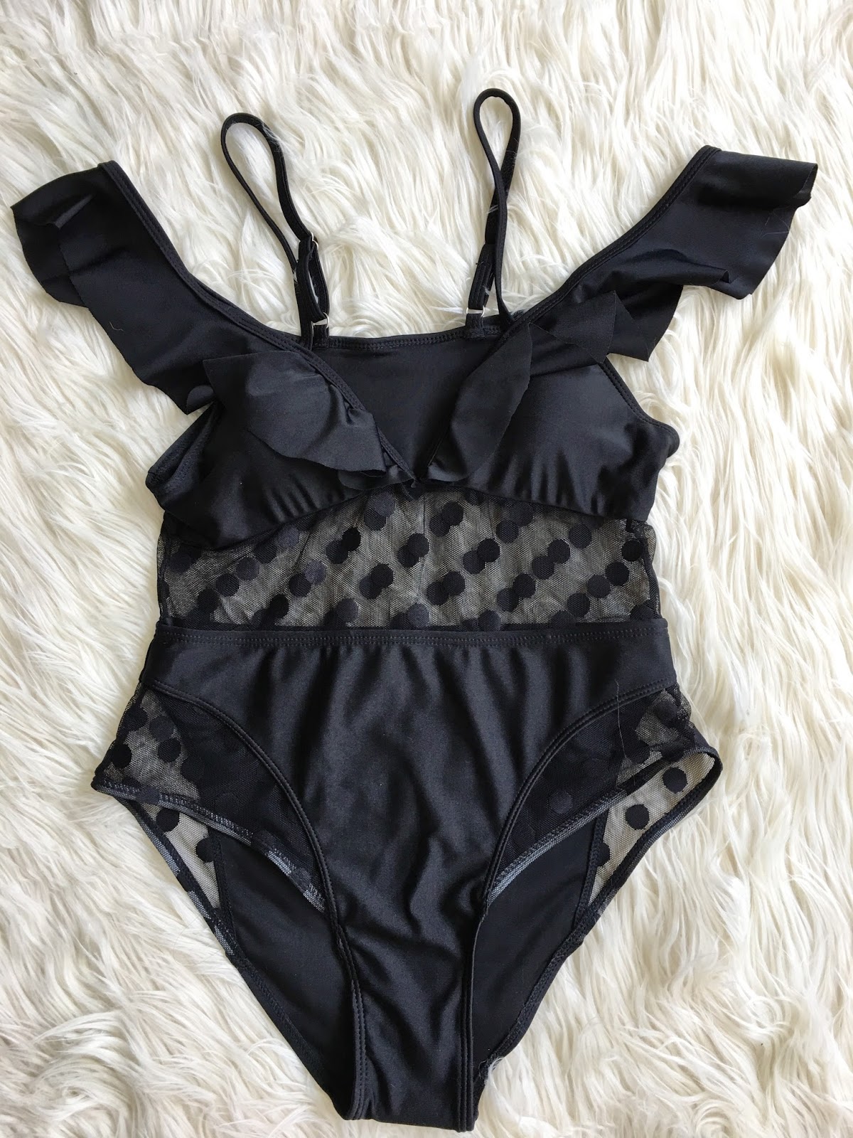 ruffles and polka dot mesh swimsuit ruffles and polka dot mesh swimsuit