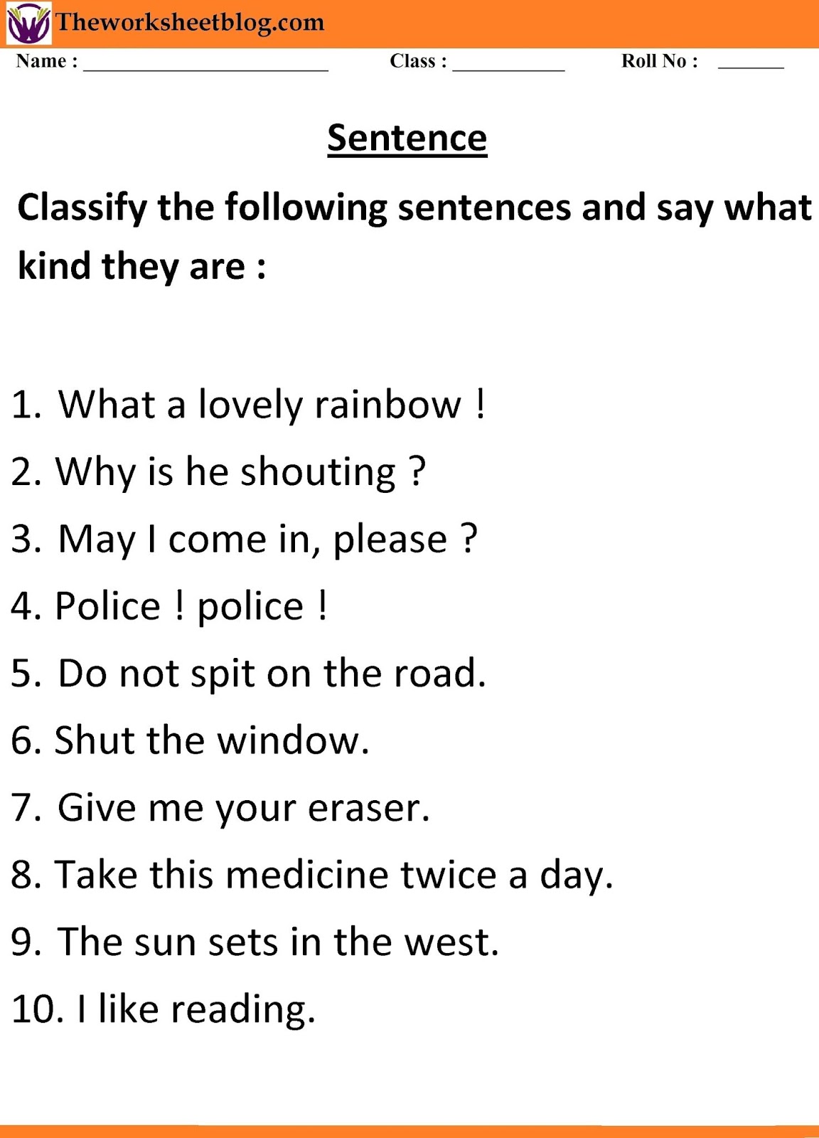Sentence and kind of sentences worksheet. Pertaining To Kinds Of Sentences Worksheet