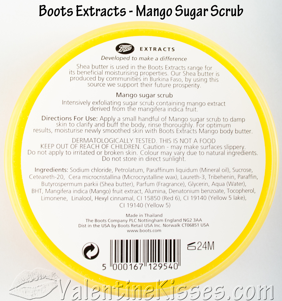 Valentine Kisses Boots Extracts Mango Sugar Scrub & Mango Body Butter pics, swatches, reviews