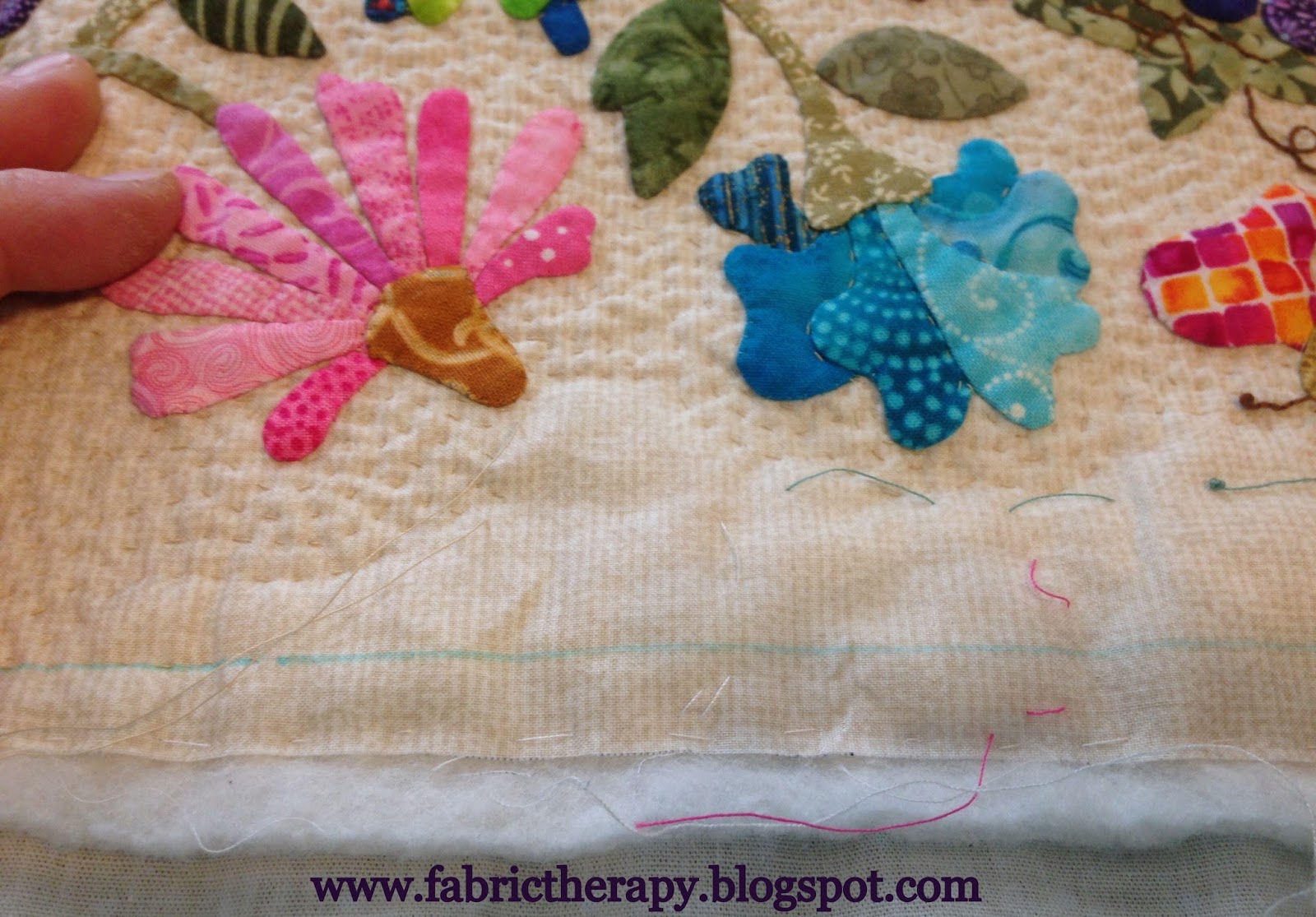 FABRIC THERAPY Hand quilting with a half hoop...