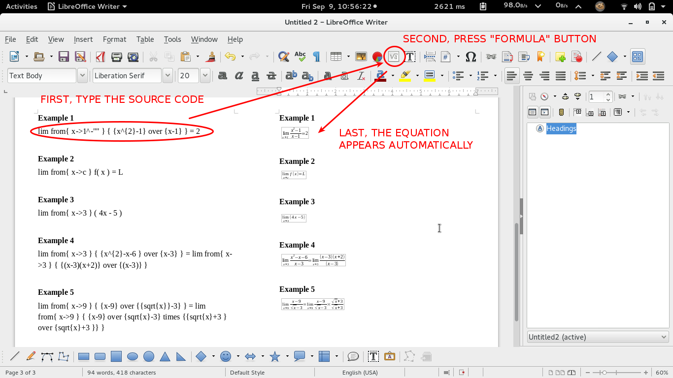 LibreOffice Math Writing Various Limit Formulas