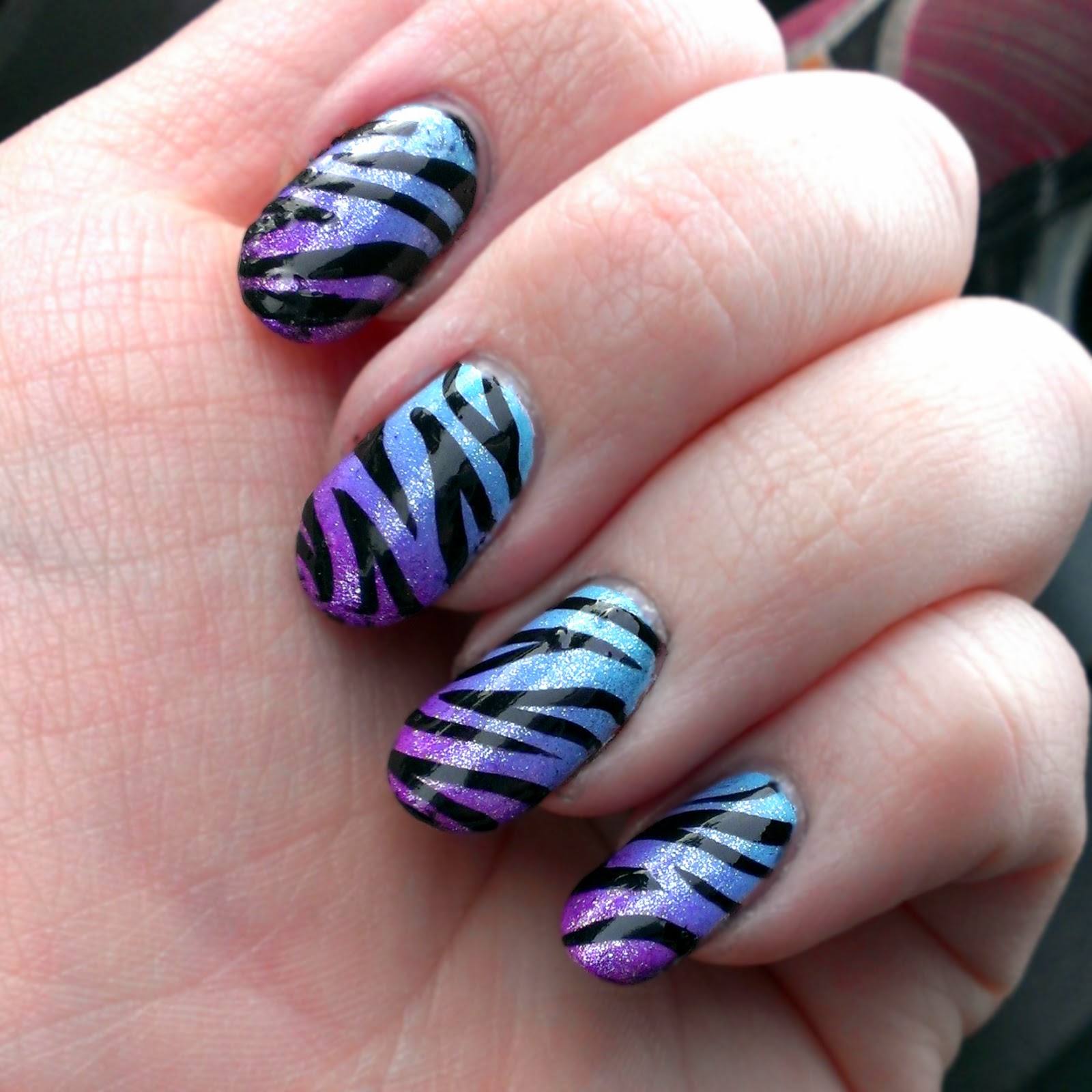 Nail it with NeNe: Blue/Purple Ombre Zebra Nail Art